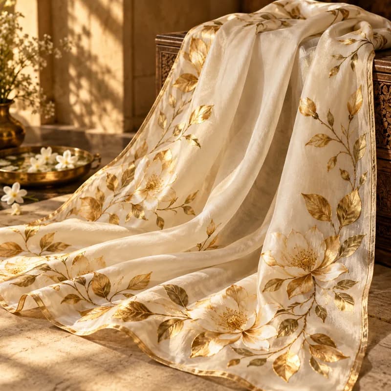 Painted floral silk detail
